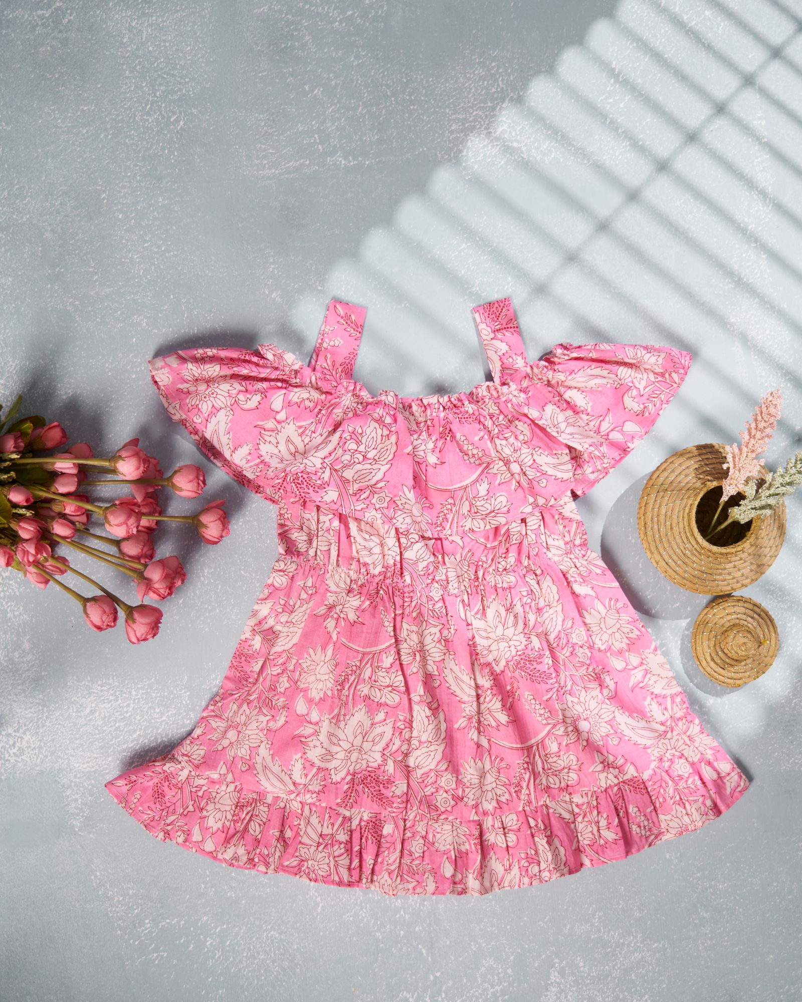 Pink Floral Dress – Manjal Couture